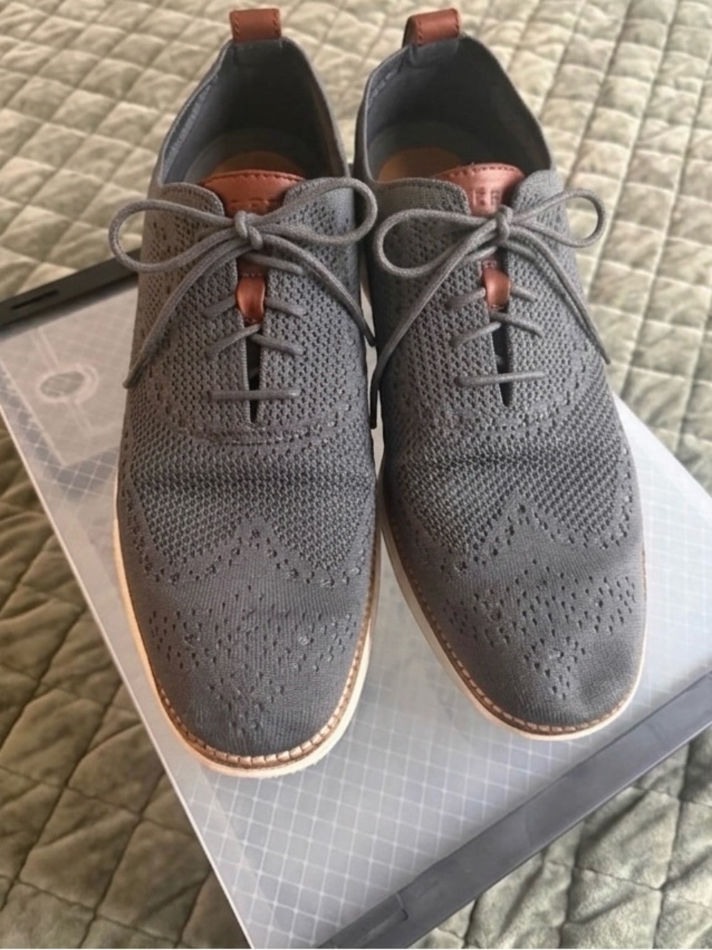 Cole Haan Gray Knit Wingtip Oxfords with Brown Accents